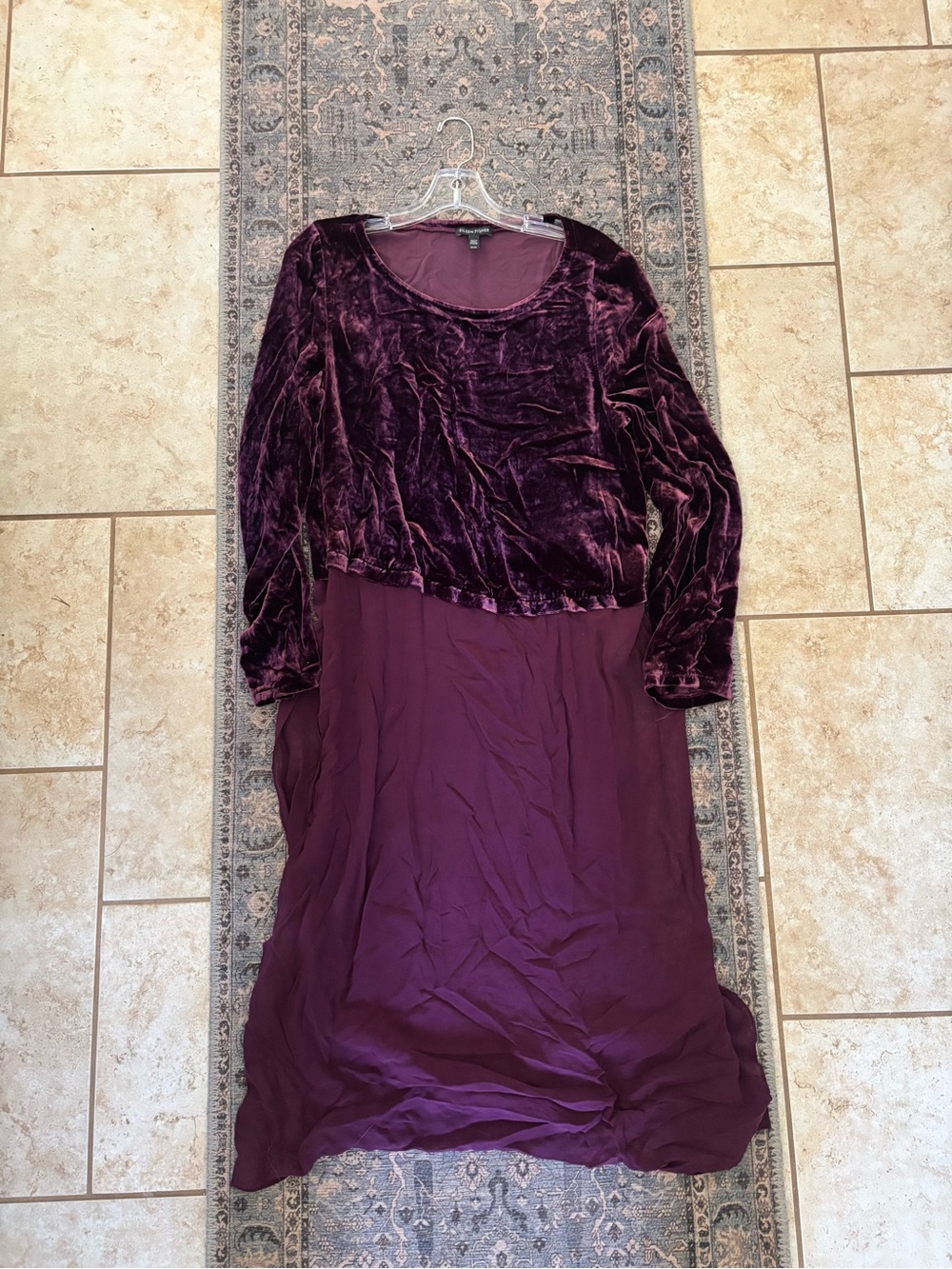 Eileen Fisher Raisinette Ballet Neck Duster Tunic Dress Silk Velvet Medium Sheer
